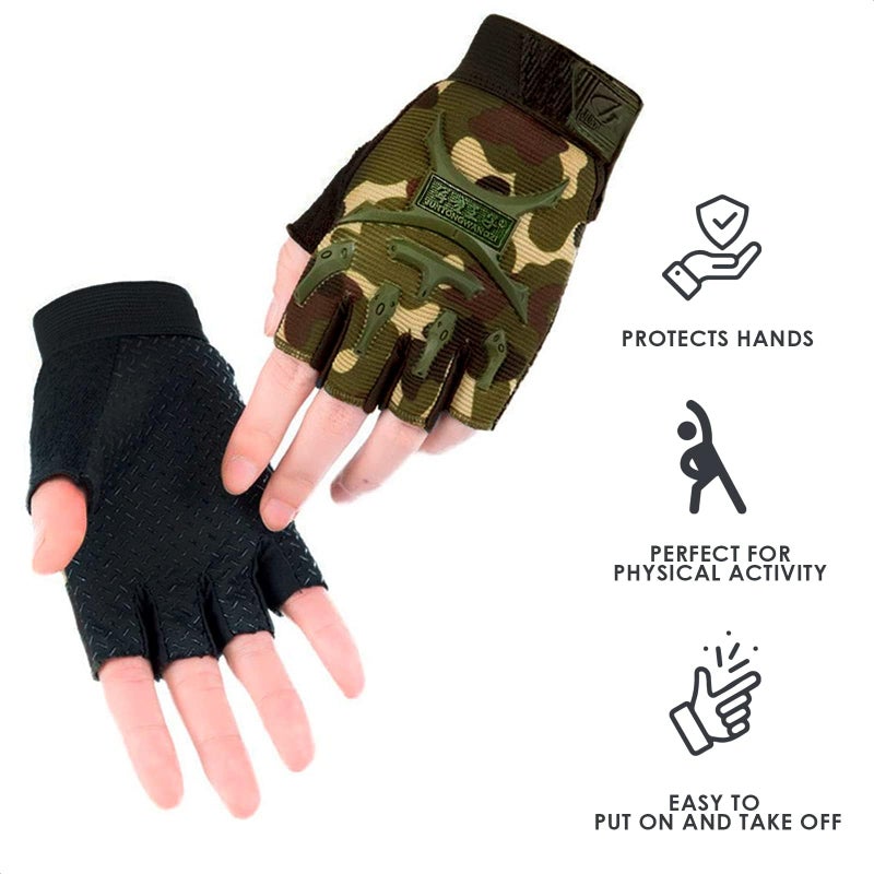 Lagarto Kids Fingerless Gloves - Breathable Fingerless Gloves for Kids (4.72"" x 3.14"") Military Design, Non-Slip & Comfortable for Boys - Hand Protection, for Cycling, Exercise & Outdoor Activities - Image 4